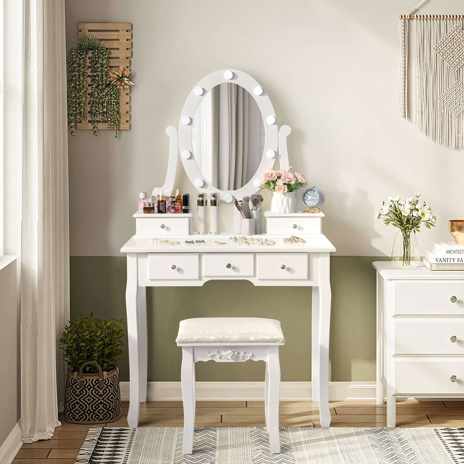 Orren Ellis Villiers Vanity Set with Stool and Mirror & Reviews
